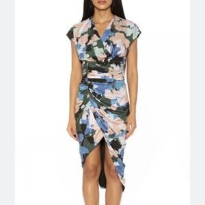 Alexia Admor Genesis Draped Dress Blue Multicolor Size Large NWOT